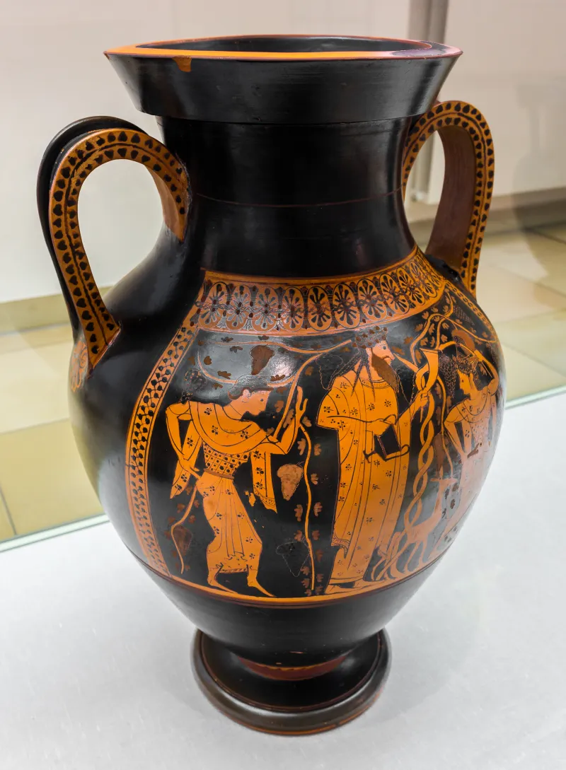 Very Early Red Figure Pot Arv 11 1 Dionysos With Maenads - Achilles And Ajax Playing 