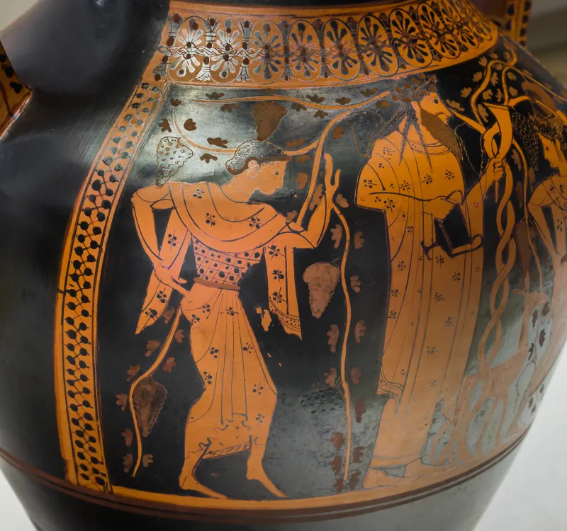 Very Early Red Figure Pot Arv 11 1 Dionysos With Maenads - Achilles And Ajax Playing 