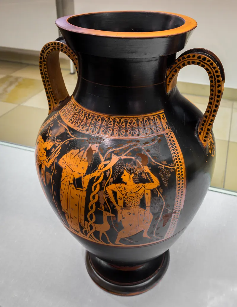Very Early Red Figure Pot Arv 11 1 Dionysos With Maenads - Achilles And Ajax Playing 