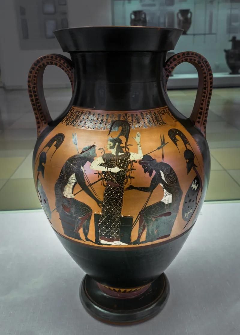 Very Early Red Figure Pot Arv 11 1 Dionysos With Maenads - Achilles And Ajax Playing 