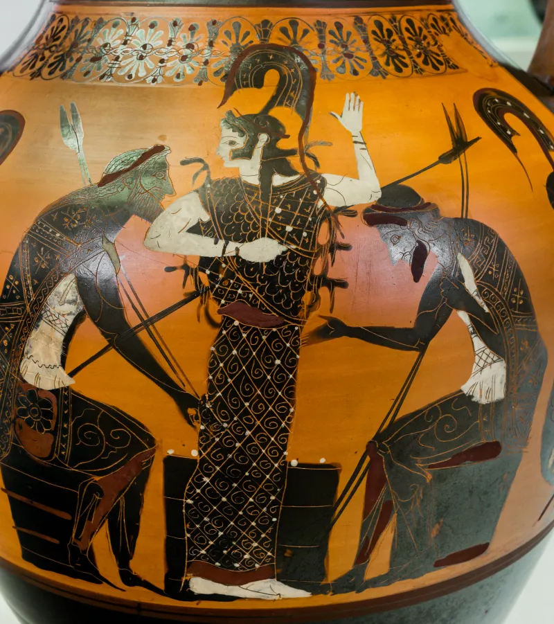 Very Early Red Figure Pot Arv 11 1 Dionysos With Maenads - Achilles And Ajax Playing 