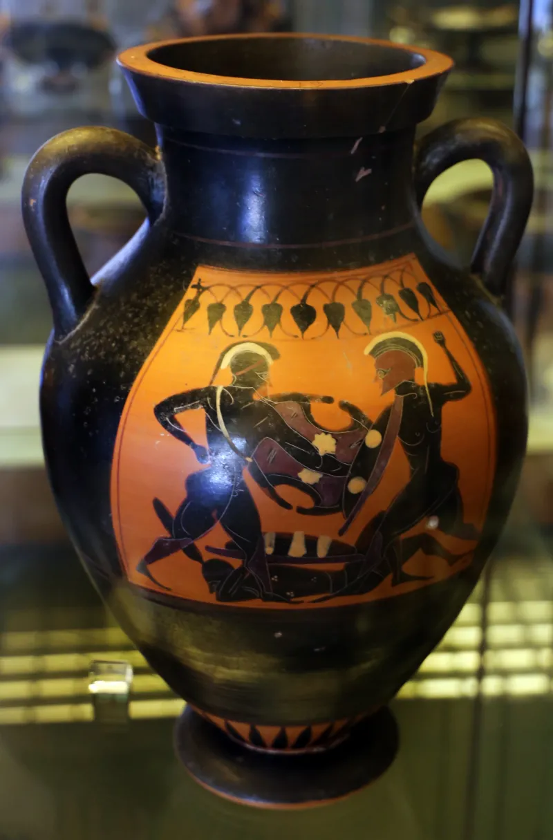 Pittore Dell'altalena, Anfora Attica Con Gara Di Pugilato E Duello Tra Guerrieri, 540-530 Ac 