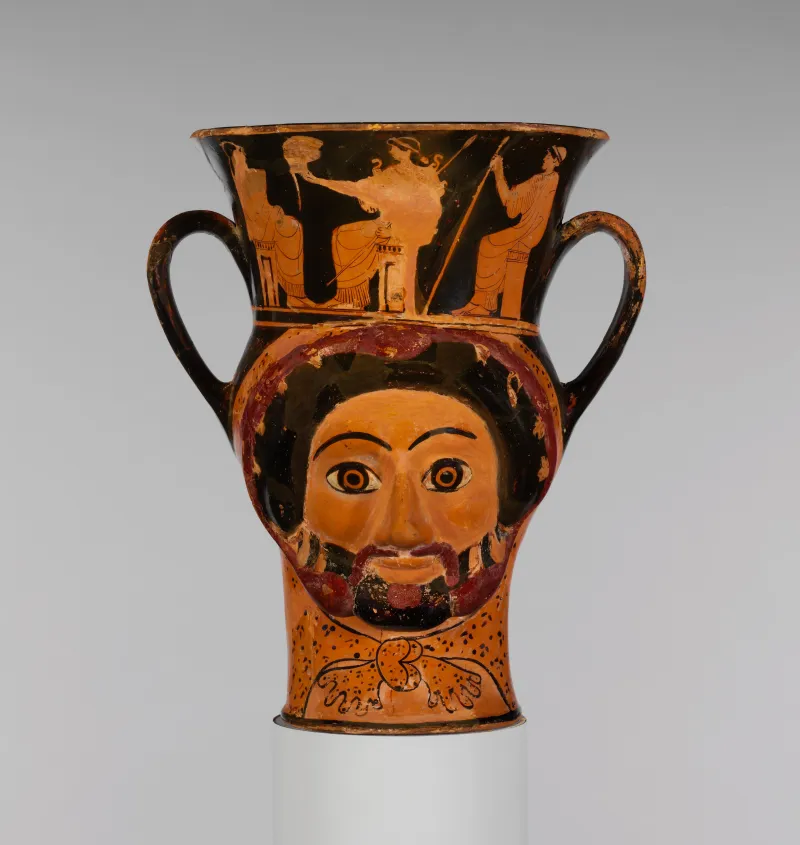 Terracotta Kantharos (Drinking Cup) In The Form Of The Heads Of Herakles And Of A Woman Met 