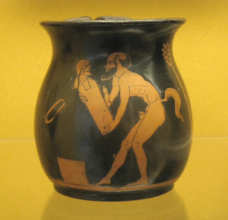Attic Red-Figure Mug Satyr With Herm (Copenhagen, Nat Mus 