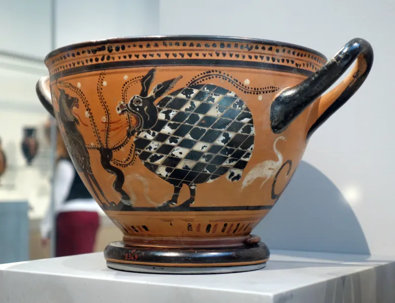 Black-Figure Skyphos Amazon And Monster (Boston Mfa 