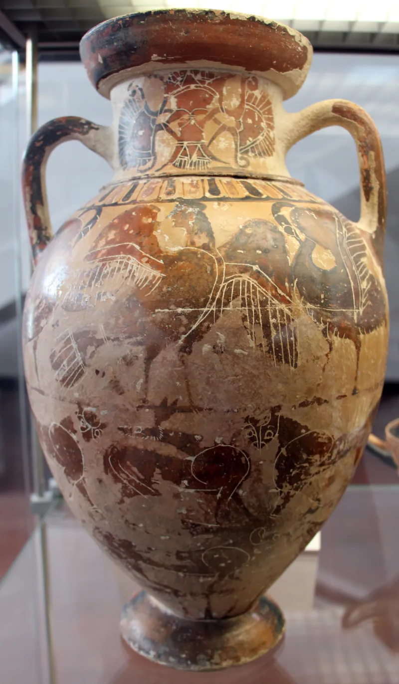 Pittore Di Timiades, Anfora Tirrenica Con Animali, Figure Mitologiche E Scene Erotiche, Da Tharros (Cabras), 570-60 Ac 