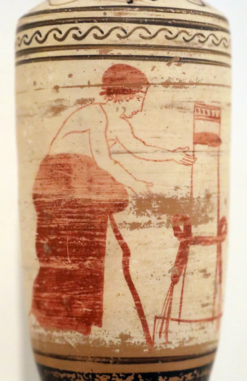 Periodo Classico Maturo, Lekythos Attico A Sfondo Bianco Con Uomo Presso Una Tomba, Da Eretria, Pittore Della Torcia, 450-425 Ac 11730, 