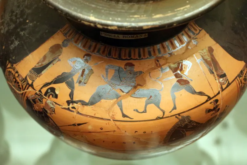 Pittore Di Zurigo, Hydria Attica Con Eracle E Il Leone Nemeo E Partenza Del Guerriero, 550 Ac 